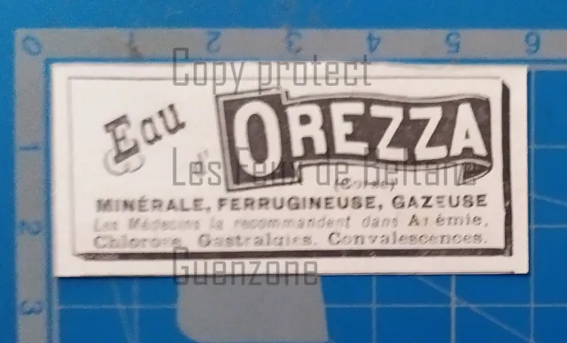 EAU D'OREZZA CORSE MINERALE FERRUGINEUSE GAZEUSE  1892 advert publicité