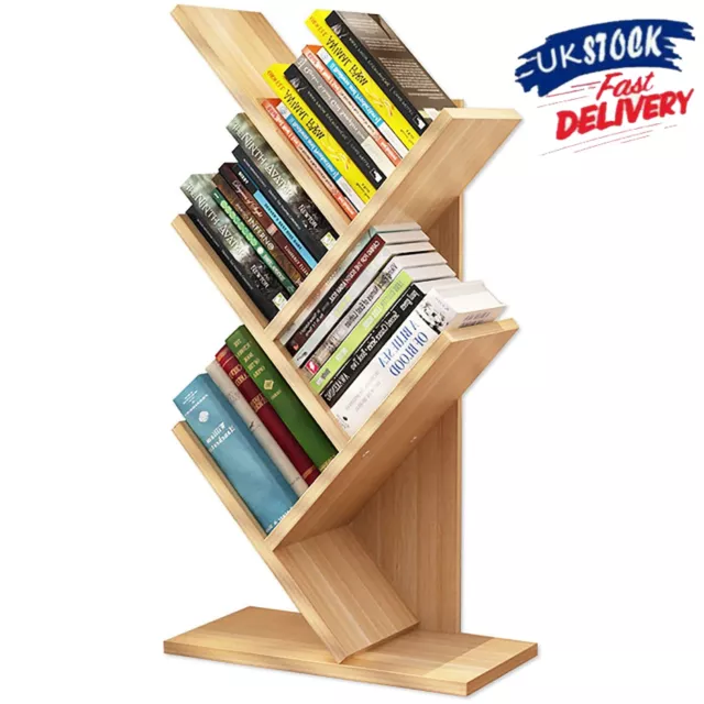 5-TIER Tree Bookshelf Wooden Display Shelf Organiser Storage Rack Desk Bookcase