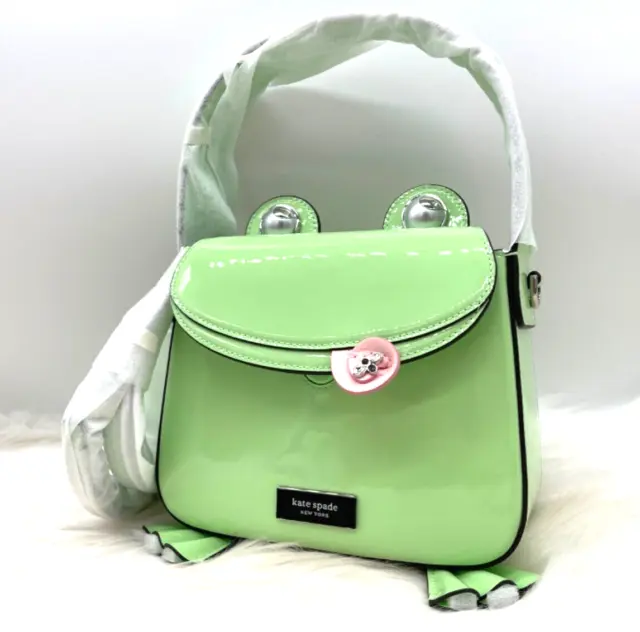 AUTH NWT Kate Spade New York Lily Patent Leather 3D Frog Hobo Bag -Serene Green