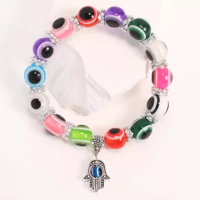 Lucky Hand Evil Eye Colorful Beads Reiki Bracelet Bangle Jewelry Women Men Gift