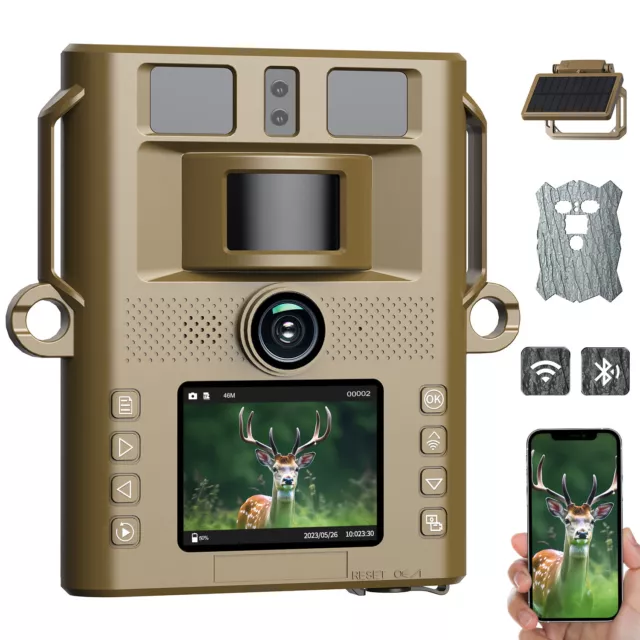 Campark 4K Solar WiFi Wildlife Camera 46MP Hunting Trail Cam No Glow NightVision