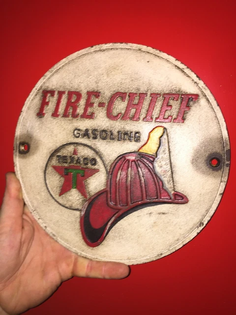 Texaco Fire Chief Oil Sign Gas Coal Cast Iron Plaque Sinclair Man Cave Collector