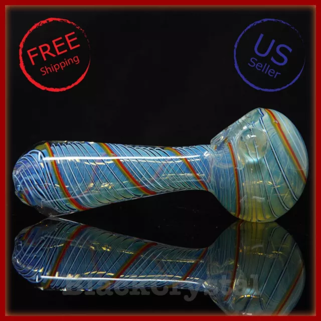 5 in Handmade Thick Heavy Blue Rainbow Swirl Tobacco Smoking Bowl Glass Pipes
