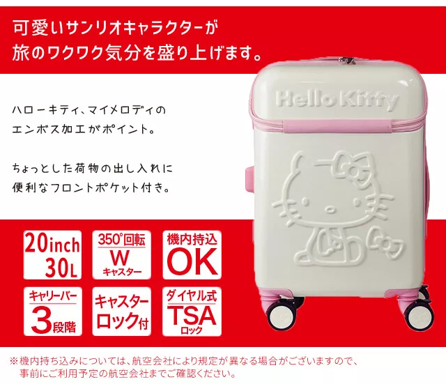 Sanrio Hello Kitty My Melody Suitcase Carry Bag S size Front Open TSA Lock JP 2