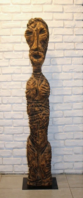 SCULPTURE TOTEM ART Brut Outsider Anonyme Personnage Peint Bois EUR 90,00 - FR