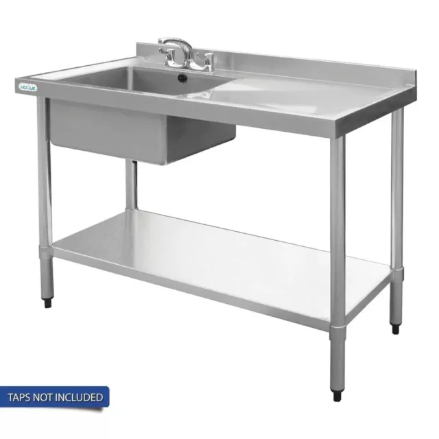 Sink Single Right Hand Drainer 700x1200x900mm Vogue Restaurant Cafe Kitchen