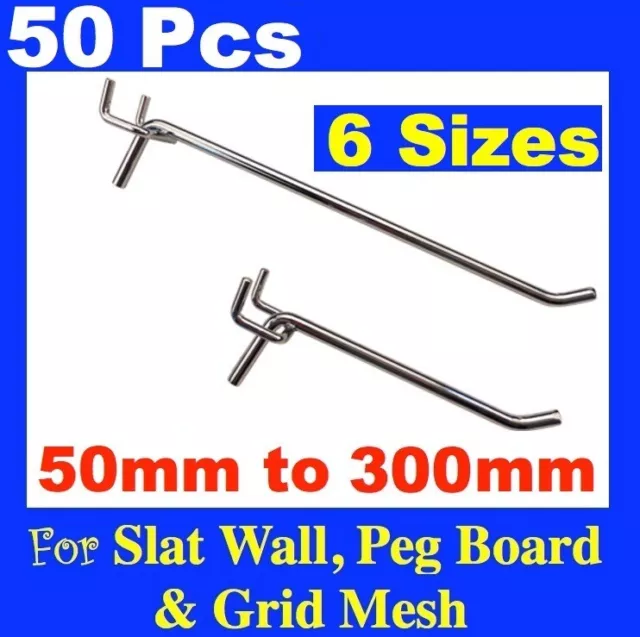 PS-H Peg Board Hooks 50mm To 250mm Pegboard Grooved Slatwall Slat wall Panel PSH