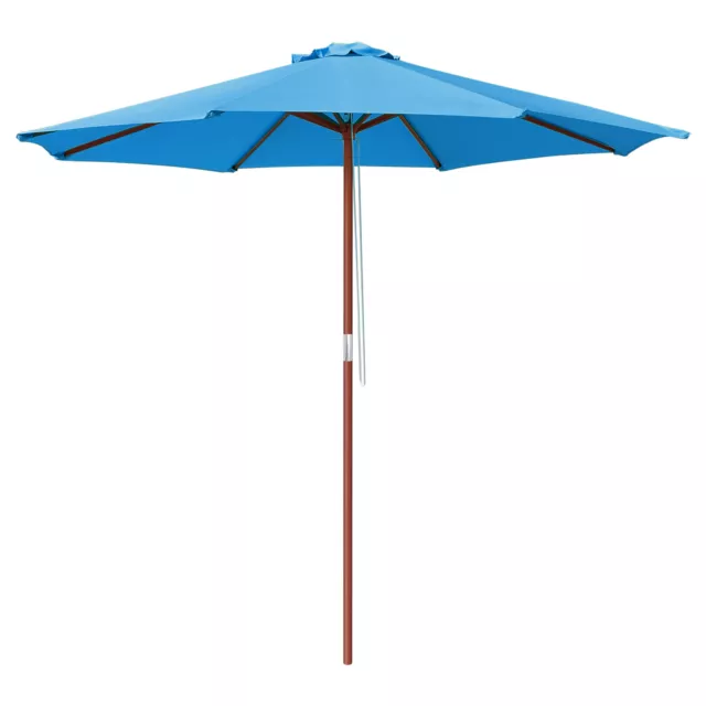 9' Outdoor Patio Umbrella Wood Pole w/ Pulley Market Cafe Garden Yard Beach Pool