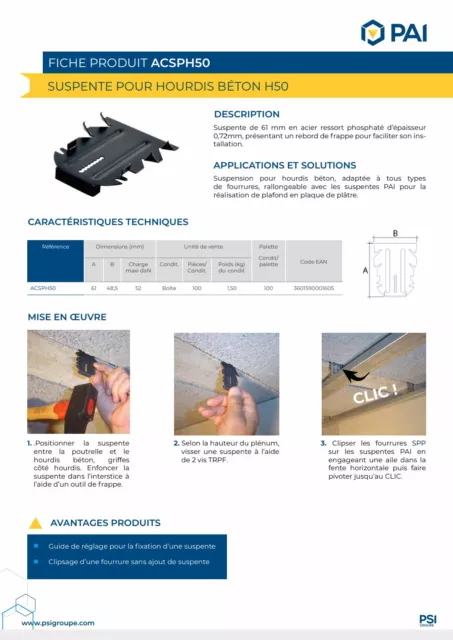 Suspentes ACSP H50 P.A.I. pour hourdis béton 3