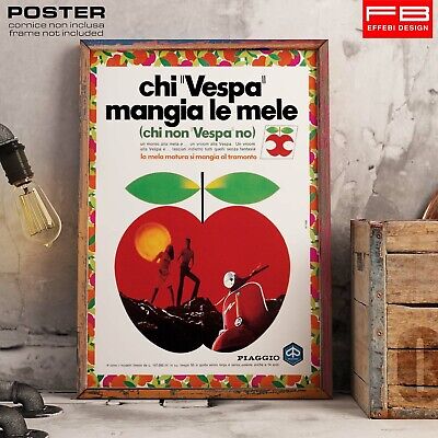 POSTER locandina Vintage Vespa 'Chi Vespa Mangia Le Mele' Manifesto Piaggio ART 