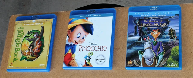 Disney Blu-Ray + Dvd Lot: Pinocchio, The Jungle Book, Adventures Ichabod Mr Toad