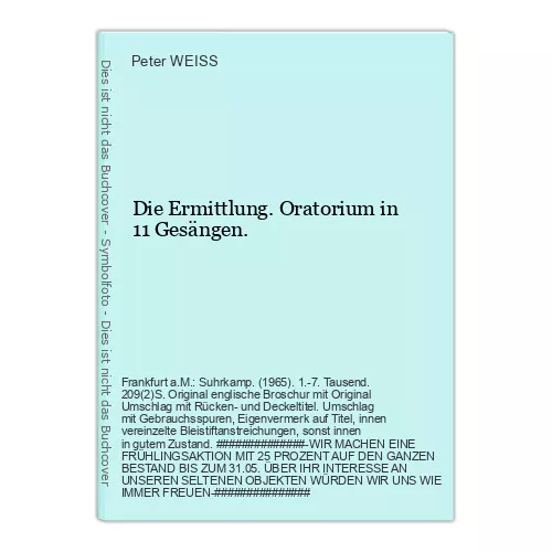 Die Ermittlung. Oratorium in 11 Gesängen. WEISS, Peter: