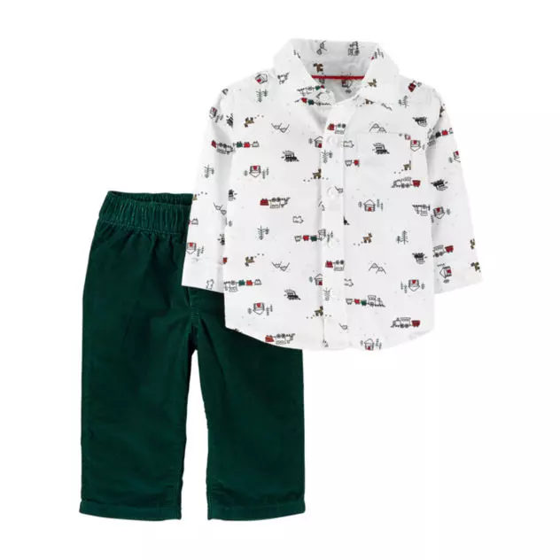 Carter's $40 Baby Boys’ Trains & Reindeer Shirt/Pant Set 24 Months NEW WITH TAGS