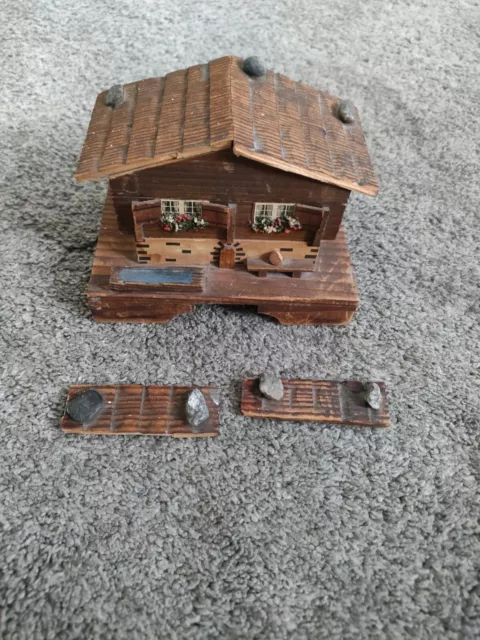 Vintage Wooden Musical Swiss Chalet Hinged Box Working  1960s