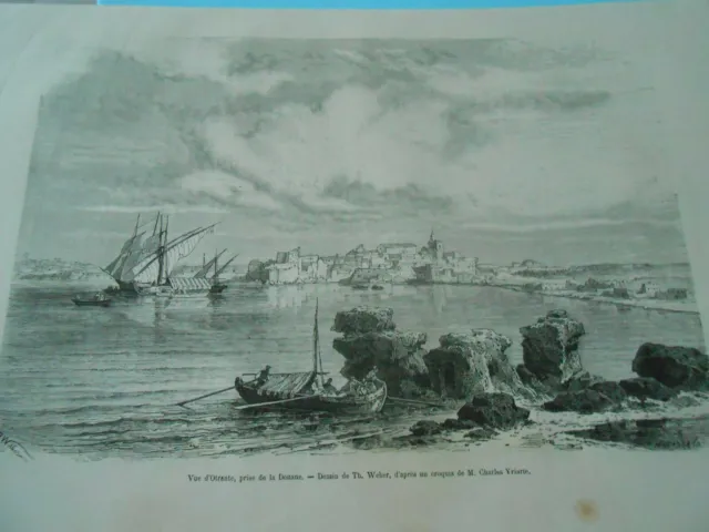 1877 engraving - Italy View of Otranto Customs Taking