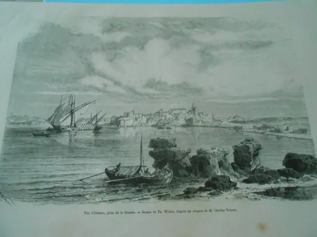 1877 engraving - Italy View of Otranto Customs Taking