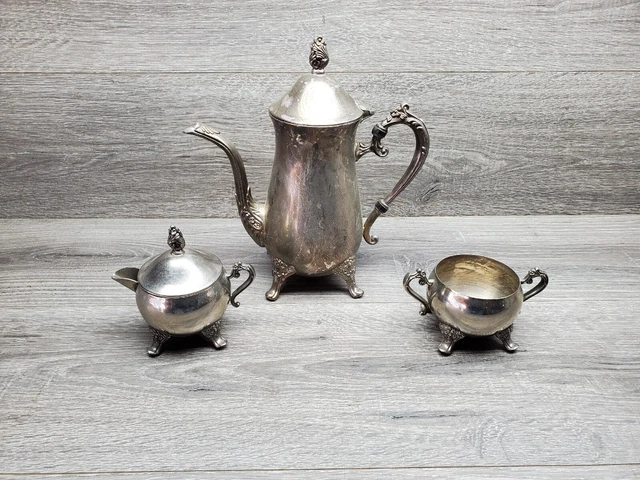 Vtg International Silver Co. Tea Pot Sugar And Creamer Silver Plated