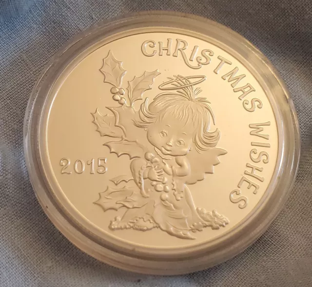 Christmas Wishes Silver Coin Father Christmas Santa Angel Cherub Holly Gift Old 2