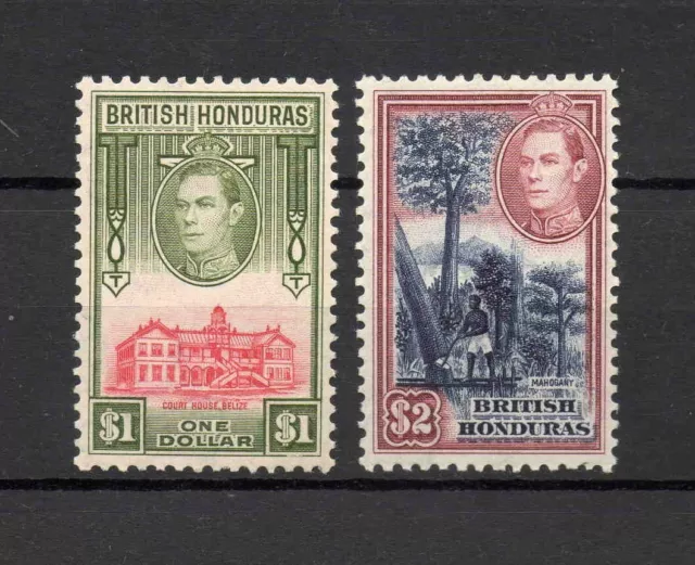 V22)  British Honduras. George Vi.   $1  +  $2  Mounted Mint Stamps