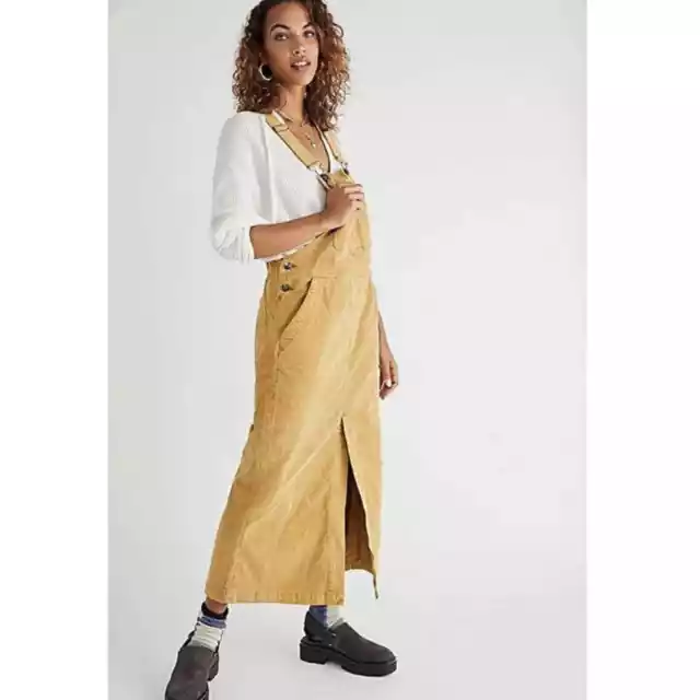 FREE PEOPLE HOLLY Skirtall Size Xsmall Tan Midi Corduroy Overall