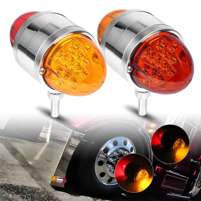 2x 17 LED Reflector Watermelon Double Face LED Pedestal Fender Lights Amber/Red