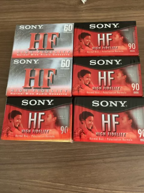 Lot of 6 New Sealed SONY HF 60&90 Minute Blank AUDIO CASSETTE TAPES Normal Bias