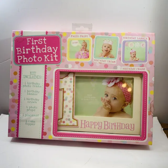 New C.R. Gibson First Birthday Photo Kit, Birthday Girl Frame Banner Crown