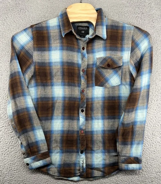 O’Neill Button Up Long Sleeve Flannel Surf Shirt Men's Size Medium M Blue Plaid