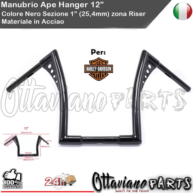 Manubrio Moto 12'' Ape Hanger per Harley Davidson dal 1996 Acciaio Nero H74