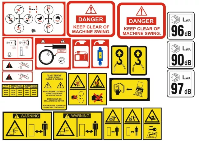 JCB Mini / Micro Digger Excavator . SAFETY WARNING DECAL STICKER KIT