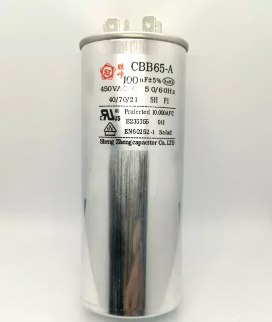 CBB65-A 100uF 450VAC 50/60Hz Air Conditioner Appliance Motor Run Start Capacitor