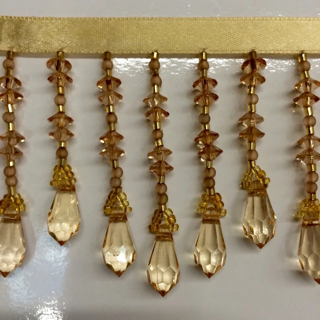 2.75" Antique Gold Crystal Beaded Fringe Trim CBF-19/11 Upholstery / Drapery
