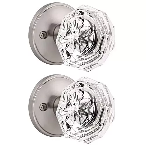 2 Pack Clear Crystal Door Knobs, Heavy Duty Glass Passage Door Handles for In...