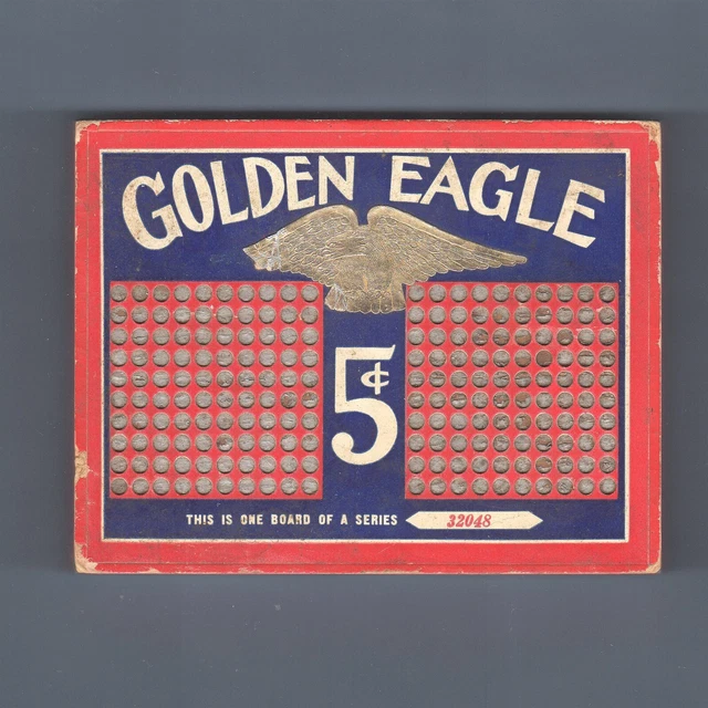 Gambling PUNCH BOARD Golden Eagle Stimulator Game Chance Unpunched Vintage