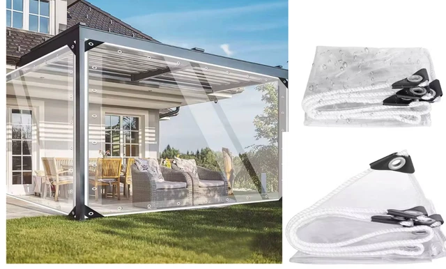 Telone Impermeabile Trasparente WOLTU 3x5m - PVC 380g/m², Occhiellato, Per Esterni, Con Corda - Foto 4