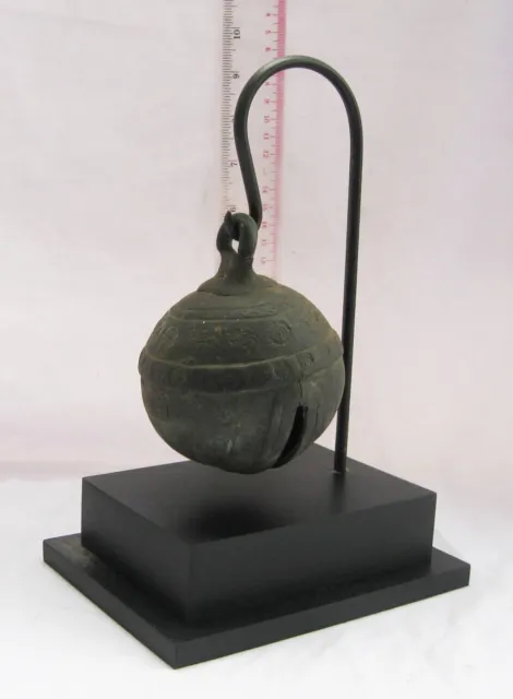 RUSTIC Old Karen Hill Tribe Bronze Round Elephant Bell & Stand 550g