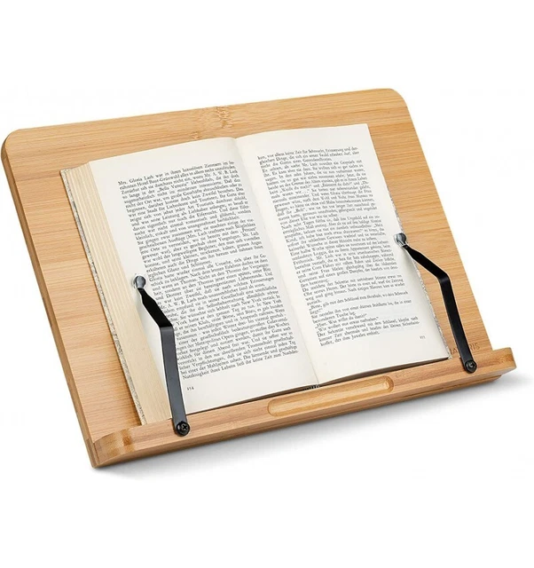 Soporte atril caballete Plegable de bambú para Libro - 2X Clip metálico para