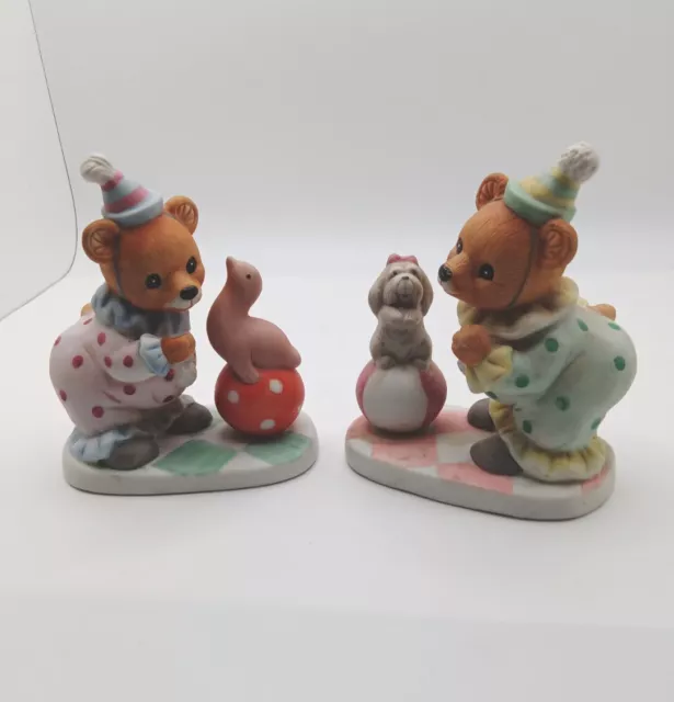 Vintage Homco #8881 Set of 2 Figurines Bears As Clowns Dog Seal Circus Fun Clean