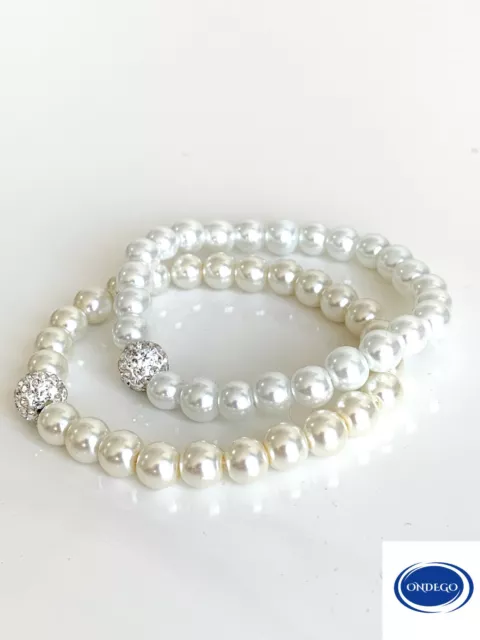 Glaswachsperlen Strass Armband Ivory Weiß Brautschmuck Hochzeit Trauzeugin