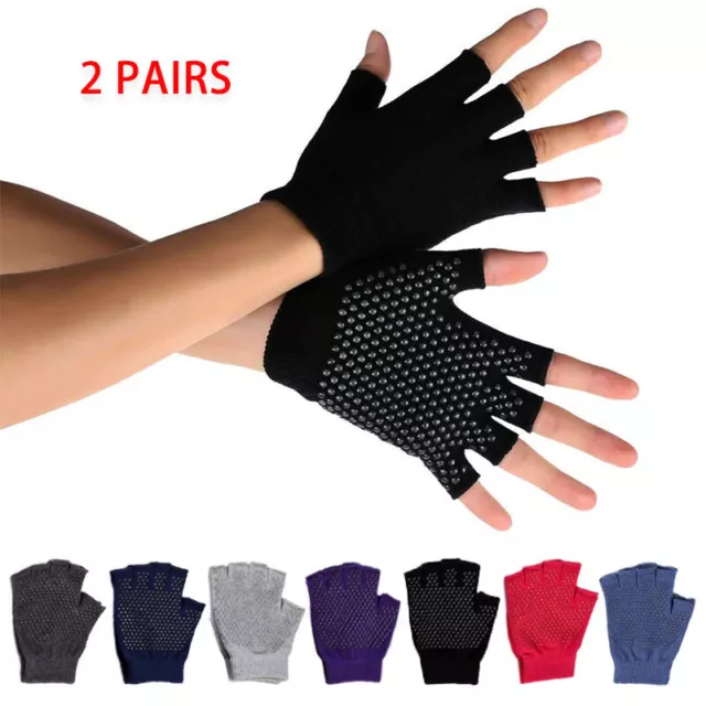 2 Pairs of Non Slip Half Finger Yoga Pilates Cycling Exercise Workout Gloves
