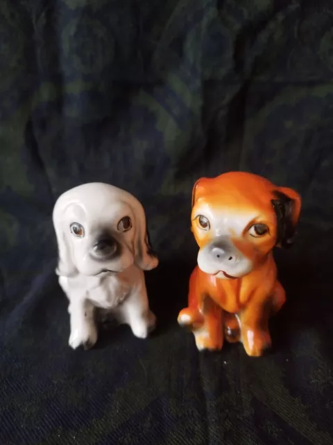 Pair Of Vintage Chinese Mid.Century Black and White And Orange Dog Figurines