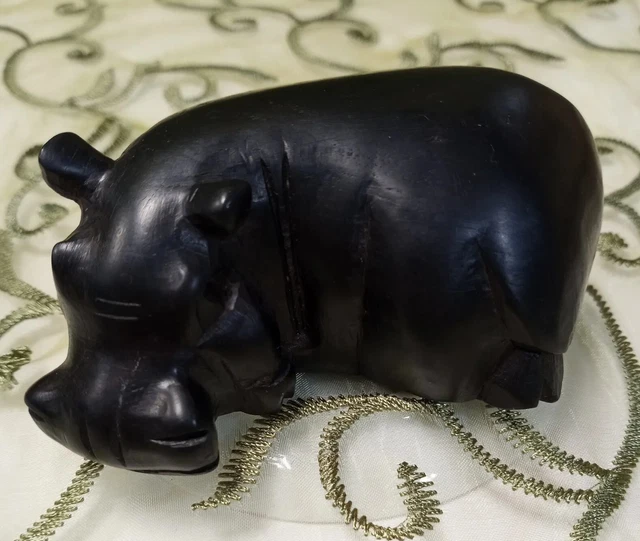 Vintage Carved Ironwood - Hippo Hippopotamus 4"L x 2 3/4" w x 1 1/2" h VGUC