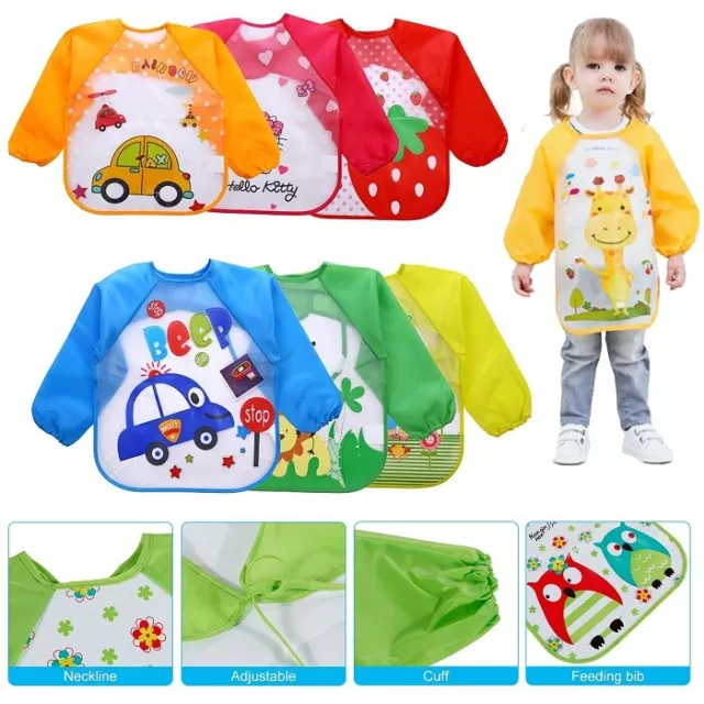 Waterproof Baby Feeding Bib Painting Apron with Sleeves Toddler Nursery Coverall