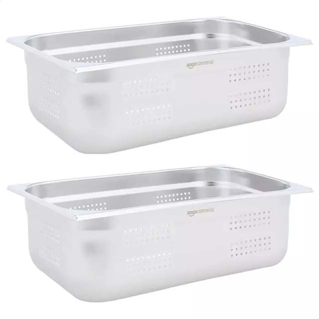 STAINLESS PERFORATED GASTRONORM PANS x 2 FULL SIZE 150mm DEEP BAIN MARIE STEAMER