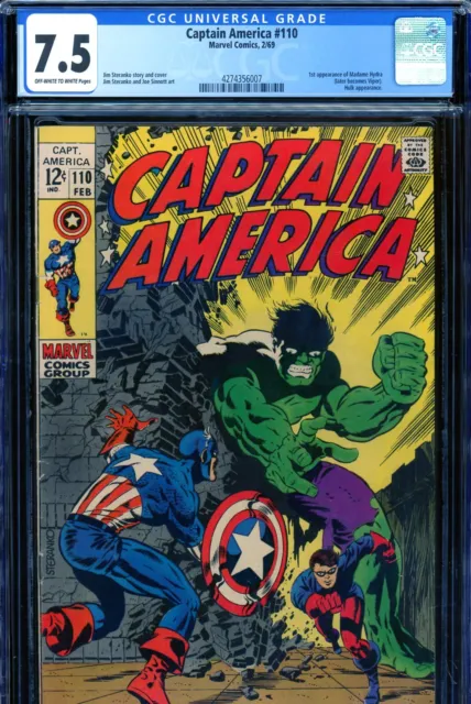 Captain America #110 CGC GRADED 7.5 - Hulk c/s - 1st app. Madame Hydra- Steranko