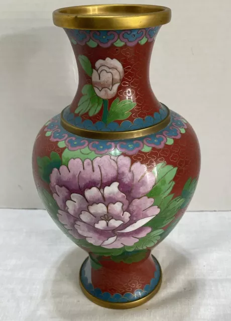 Vintage Chinese cloisonne vase, 9 inches tall Bird Flower Description