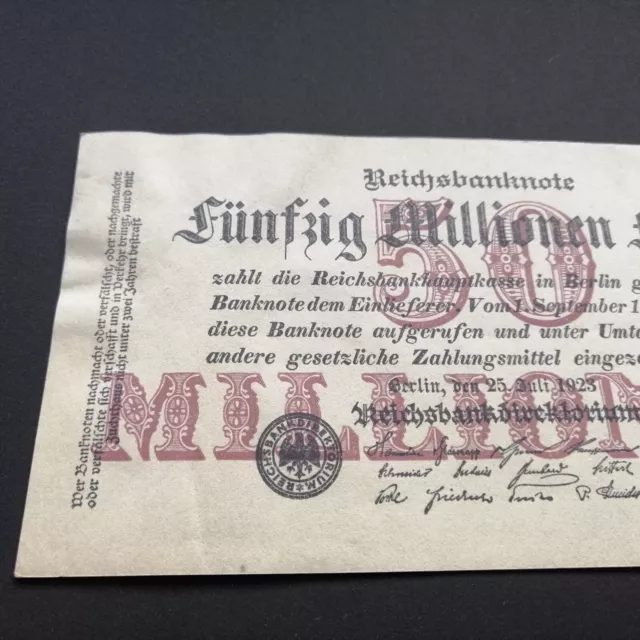 50 MILLIONEN MARK REICHSBANKNOTE 1923 Ro-97a/DEU-109a  aUNC 2