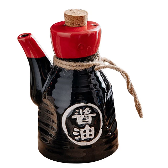 Bouteille De Sauce Soja En Céramique Japonaise – Distributeur D’huile D’olive Et Vinaigre 200 Ml, Design Bois Et Blanc