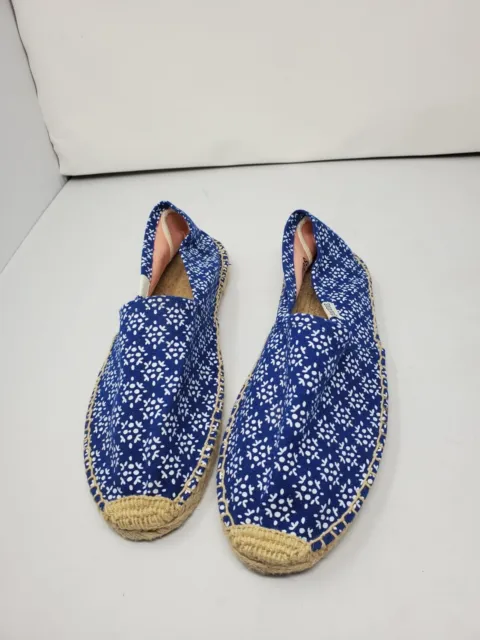 Soludos Women's Slip On Round Toe Espadrilles Blue Canvas Shoes Size 9