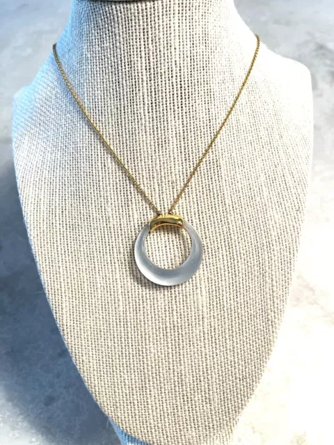 Alexis Bittar White Lucite Circle Yellow Gold Tone Necklace - Mint !!!